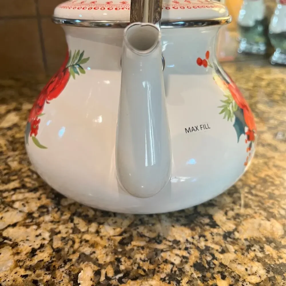 The Pioneer Woman Cheerful Rose Enamel on Steel 1.9 Quart Tea Kettle